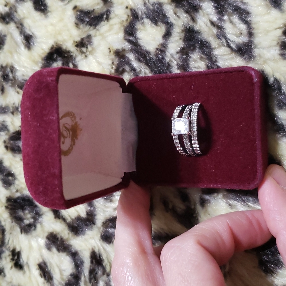 Premier Designs Square CZ  Triple Silvertone Ring Set